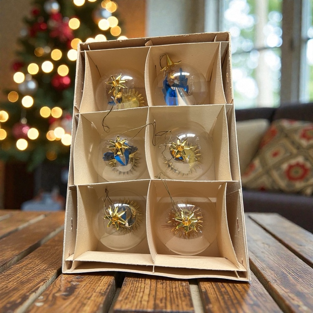 6 Antique Resl Lenz Spinner Glass Christmas ornaments
